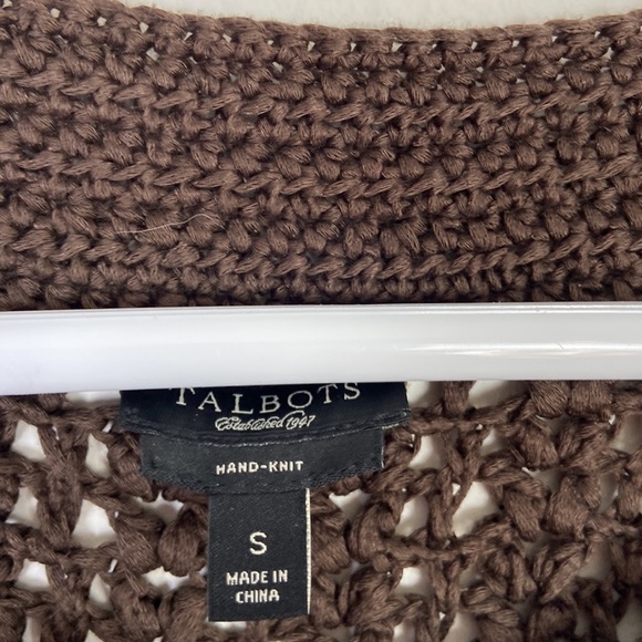 Talbots Women's Small Hand Knit Brown Cropped Cardigan Cottagecore Fisherman - Picture 5 of 7